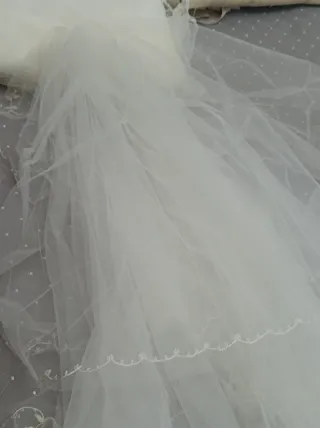 Vestido de Novia Beige. Incluye cancan y velo