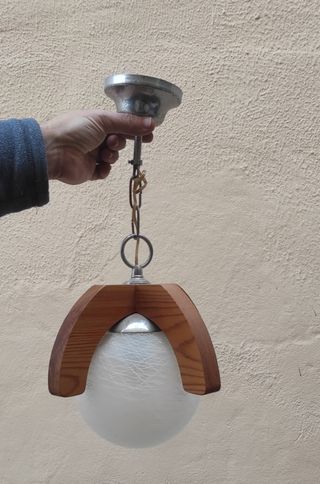 Lámpara colgante madera y cristal