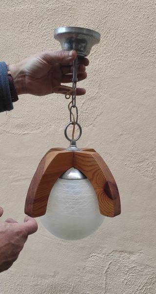 Lámpara colgante madera y cristal