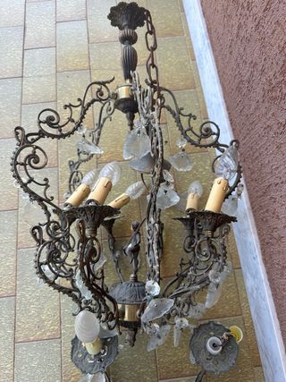 2 Lampadari Vintage Ottone Cristalli