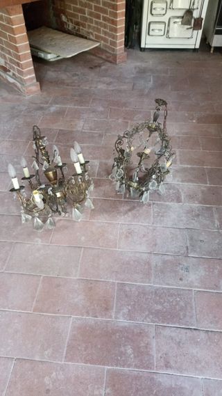 2 Lampadari Vintage Ottone Cristalli