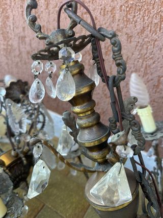 2 Lampadari Vintage Ottone Cristalli