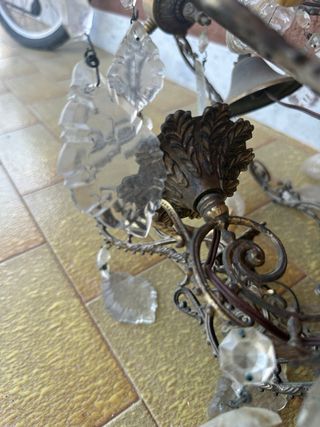 2 Lampadari Vintage Ottone Cristalli