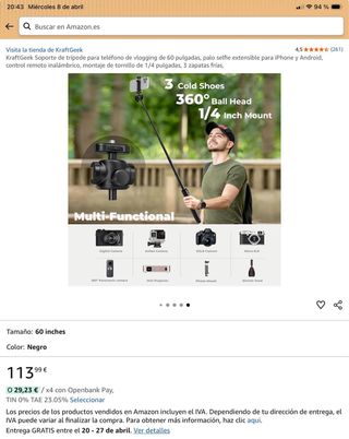 Trípode y Palo Selfie KraftGeek