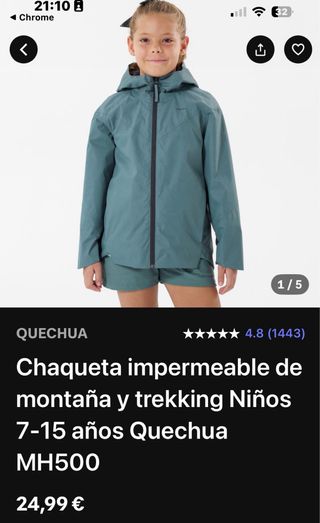 Chubasquero Quechua verde niño talla 8-9