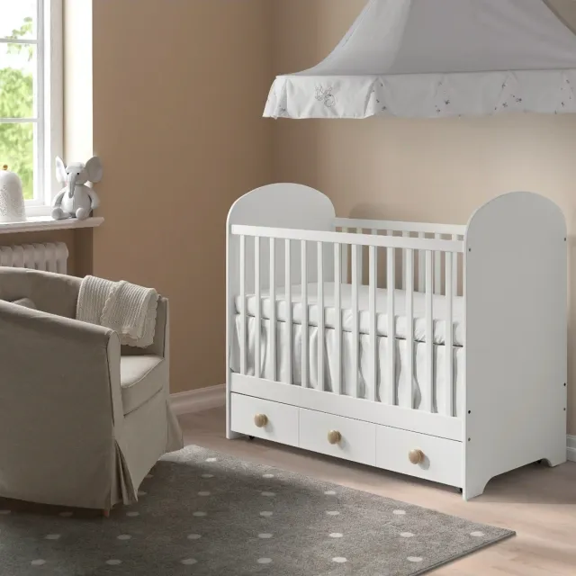 Cuna IKEA GONATT blanca con cajón
