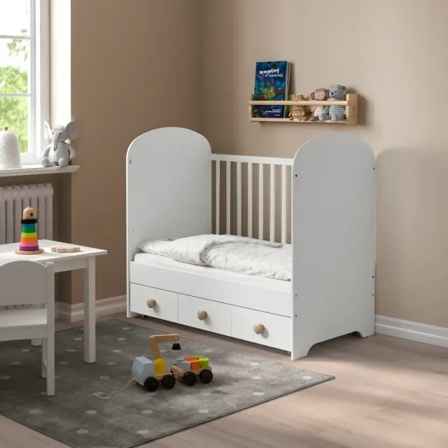 Cuna IKEA GONATT blanca con cajón