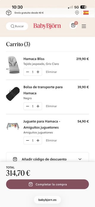 Hamaca BabyBjörn gris con funda transportable