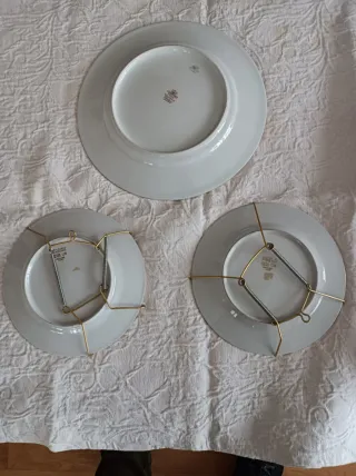 Conjunto de tres Platos Porcelana Limoges Flores