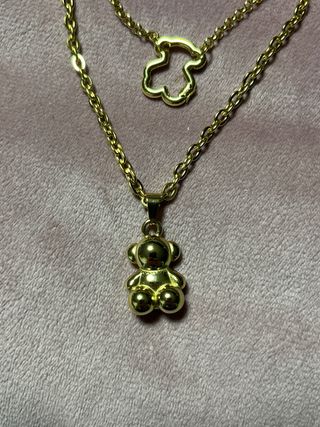 Collar doble dorado oso acero inoxidable