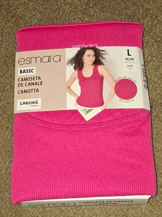 Camiseta Esmara canalé rosa Talla L 46/48