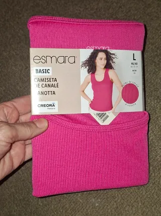 Camiseta Esmara canalé rosa Talla L 46/48