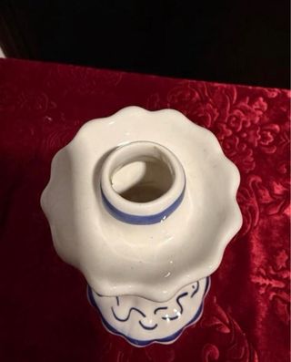 Candelabro Cerámica Manises Años 70 Azul Blanco