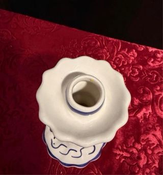 Candelabro Cerámica Manises Años 70 Azul Blanco