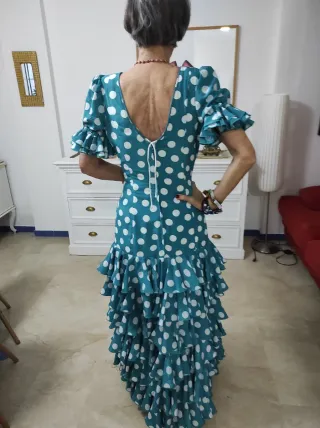 Traje Flamenca Turquesa Lunares Blancos