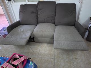 Sofá Eléctrico Abatible Beige y Marrón