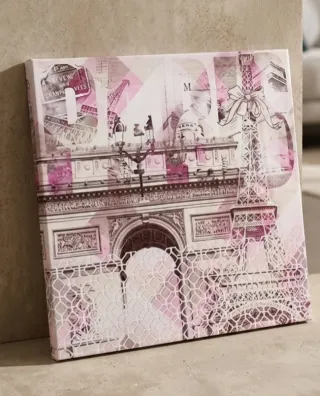 Cuadro Decorativo París Rosa y Blanco