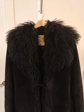 Abrigo Piel Genuina Vintage Negro con pelo