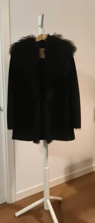 Abrigo Piel Genuina Vintage Negro con pelo