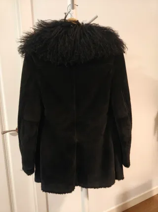 Abrigo Piel Genuina Vintage Negro con pelo