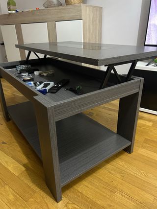 Mesa de centro elevable madera y cristal