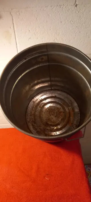 Sgabello Bidone Vintage Tessuto Metallo Legno