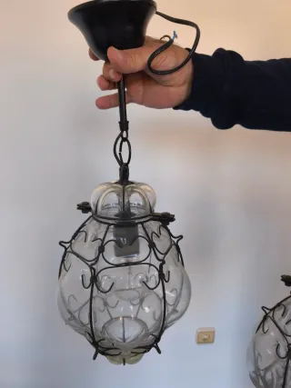 2 Lámparas Colgantes Cristal y Metal