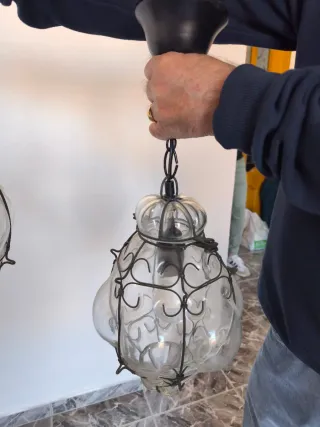 2 Lámparas Colgantes Cristal y Metal