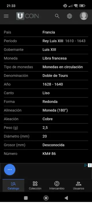 Moneda antigua Francia 1638