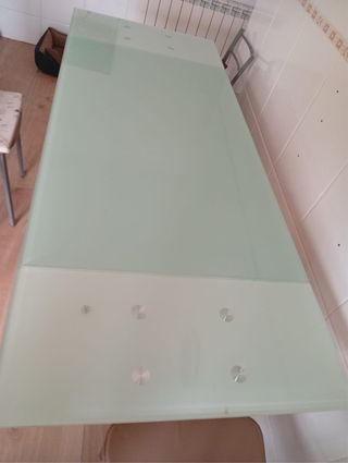 Mesa de cocina cristal y metal
