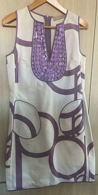 Vestido elegante morado y blanco Talla 42