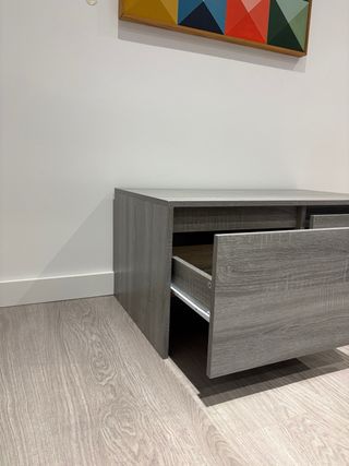 Mesa de salón diseño 2 cajones madera gris