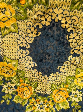 manta o colcha terciopelo azul , diseño floral bor