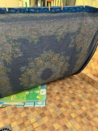 manta o colcha terciopelo azul , diseño floral bor