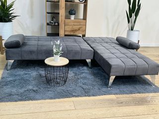 Sofá Cama Chaise Longue Gris Terciopelo