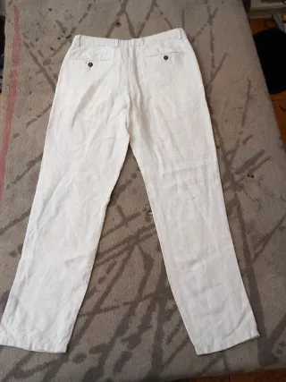 Pantalón Mango Lino Blanco Talla 42