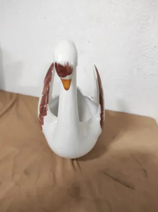 Vasetto Cigno Ceramica Bianco Marrone