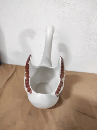 Vasetto Cigno Ceramica Bianco Marrone