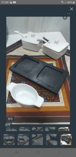 Juego salseras cerámica con cucharas y bandeja