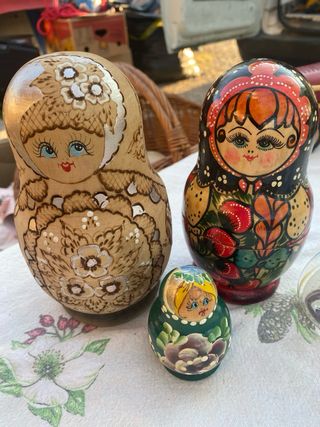 Lotto 3 set matrioske legno dipinte a mano