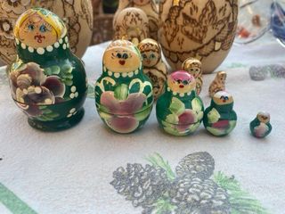 Lotto 3 set matrioske legno dipinte a mano