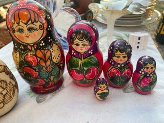Lotto 3 set matrioske legno dipinte a mano