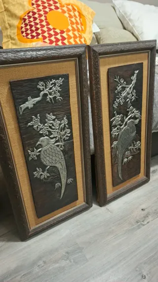 Pareja de cuadros decorativos de pájaros trabajado