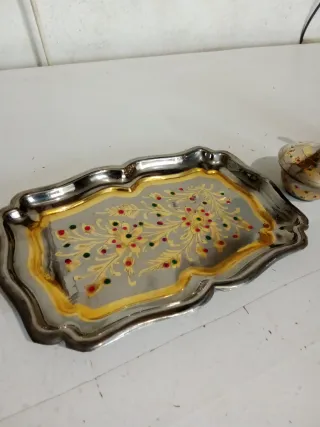 Juego de té indio metal dorado y plateado