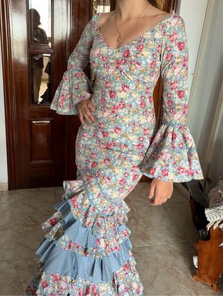 Traje Flamenca Micaela Villa Azul/Rosa