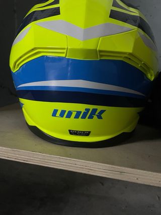 Casco de moto Unik azul y amarillo Talla xl