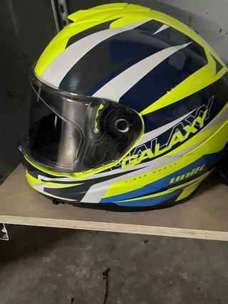 Casco de moto Unik azul y amarillo Talla xl