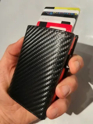 Cartera Hombre Fibra Carbono Tarjetero Automático