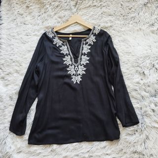 Blusa Negra Bordada Boho Chic Talla M
