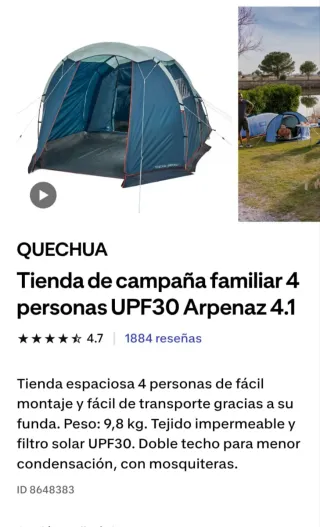 Tienda de Campaña familiar Arpenaz 4.1.